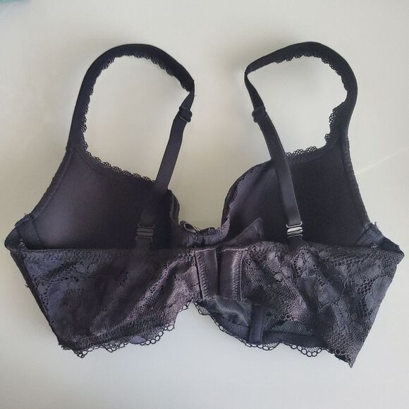 Victoria’s Secret Bra 32B Black Lace Lined Demi Padded Push-up Underwire - Picture 3 of 6